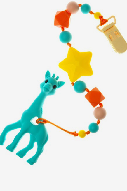 Силиконовый прорезыватель с держателем Сафари, бирюзовый