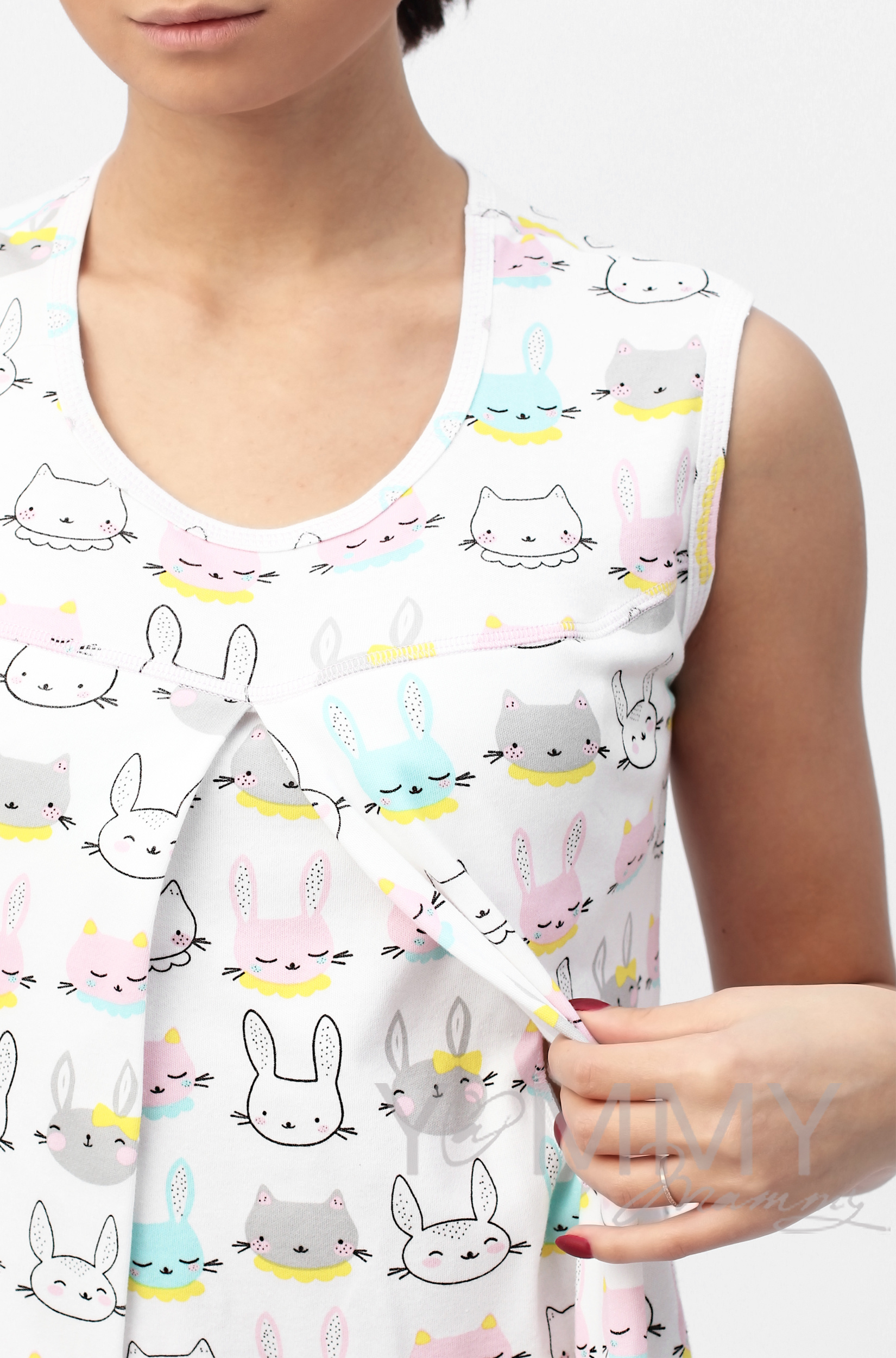 Комплект халат с сорочкой розовый с принтом котики/зайчики