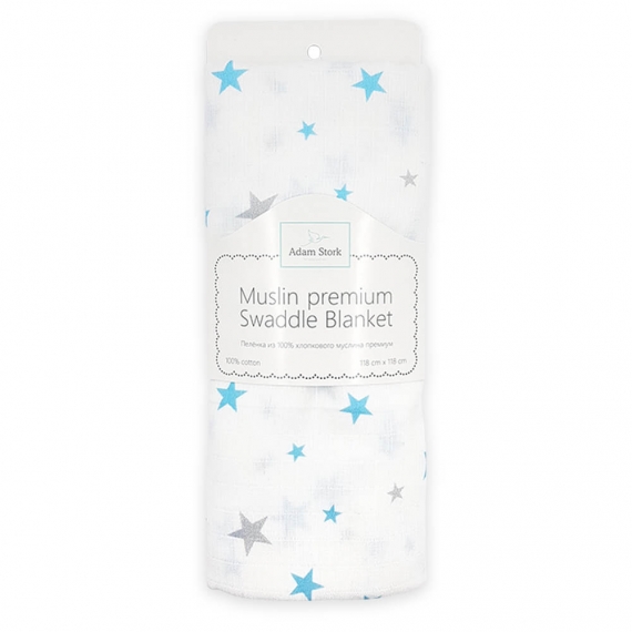 Муслиновая пеленка для новорожденных Adam Stork большая, Blue Stars