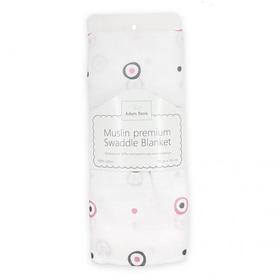 Муслиновая пеленка для новорожденных Adam Stork большая, Pink Circles