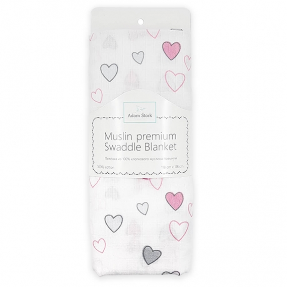 Муслиновая пеленка для новорожденных Adam Stork большая, Pink Hearts