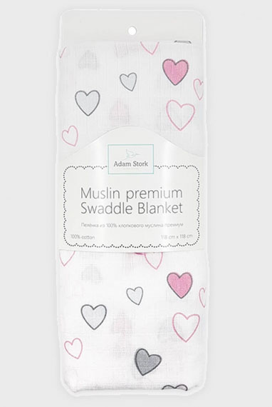 Муслиновая пеленка для новорожденных Adam Stork большая, Pink Hearts