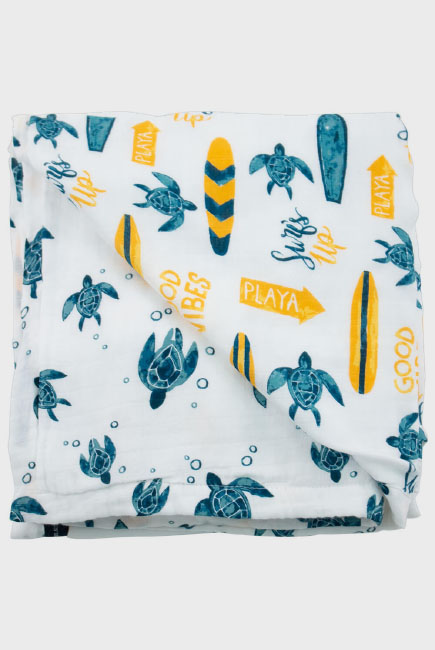 Муслиновое одеяло с бамбуком Bebe au Lait, Surf/Sea Turtles