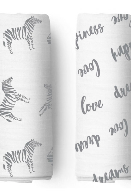 Муслиновые пеленки для новорожденных Adam Stork большие, набор 2, Zebra/Happiness