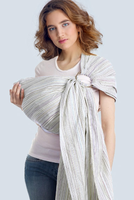Переноска для детей - Слинг с кольцами Баюшка однослойный нешарфовый, Linen белый