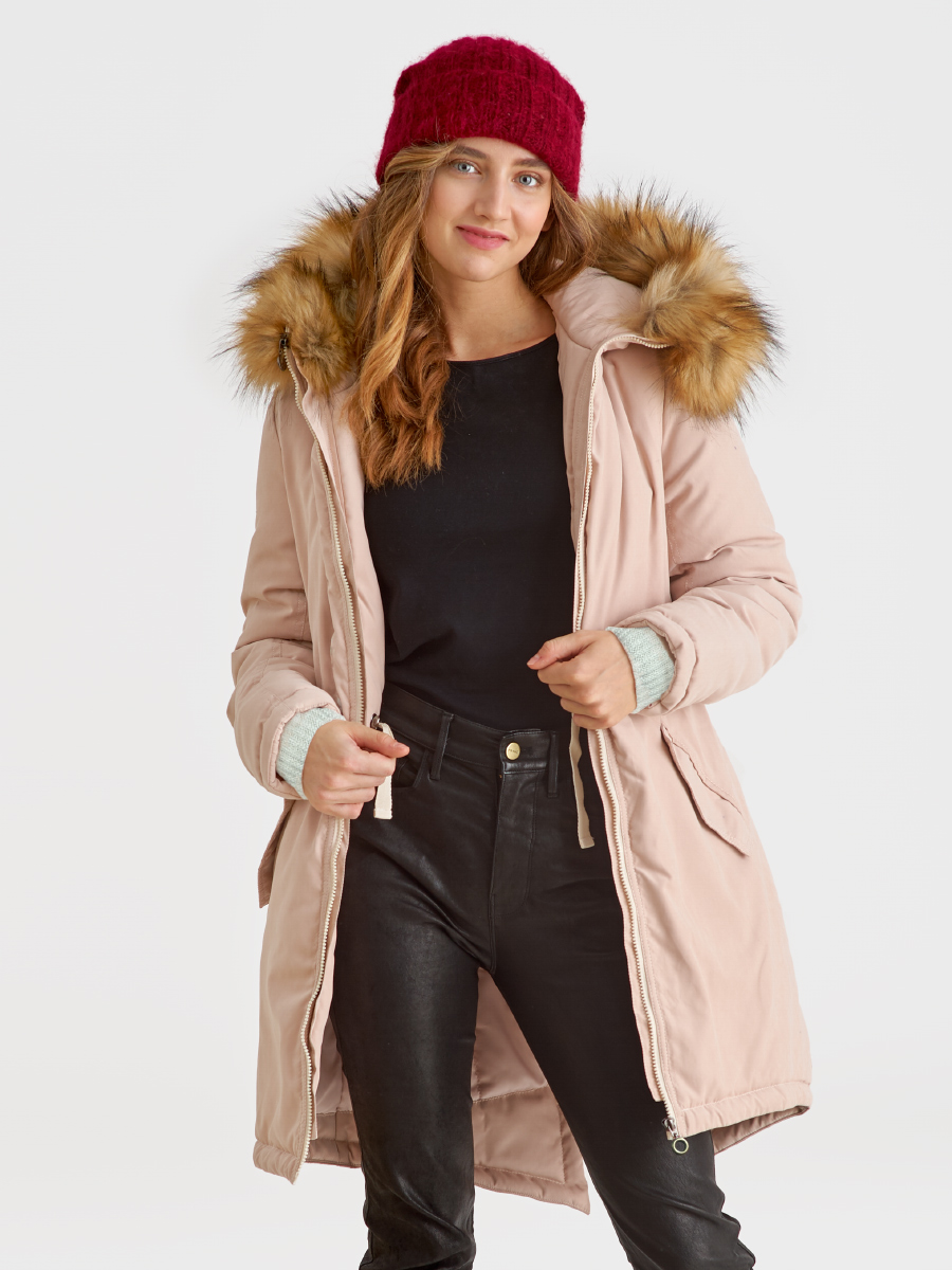 Слингокуртка зимняя - парка для беременных 3 в 1 с мехом, пудровый