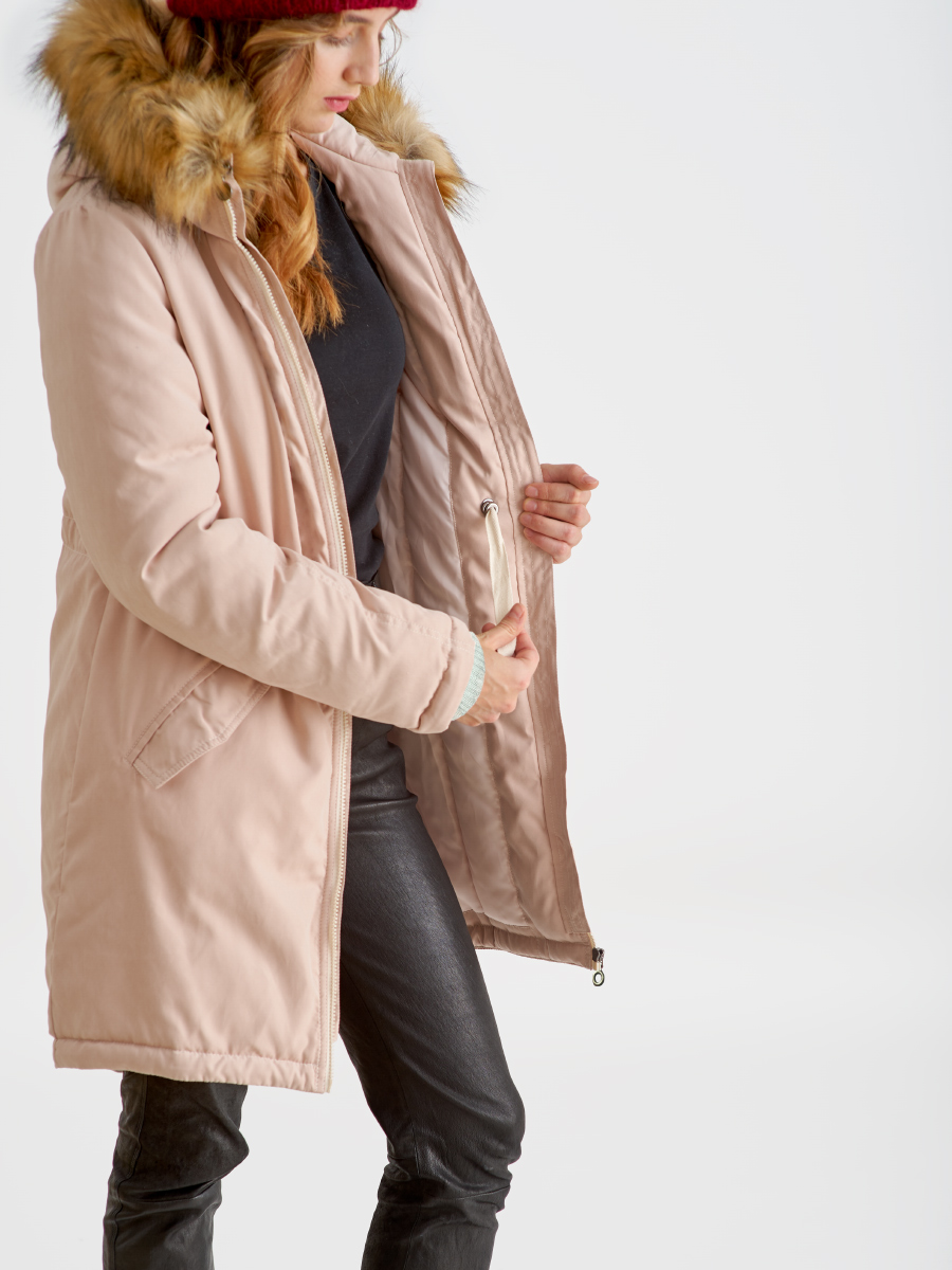 Слингокуртка зимняя - парка для беременных 3 в 1 с мехом, пудровый