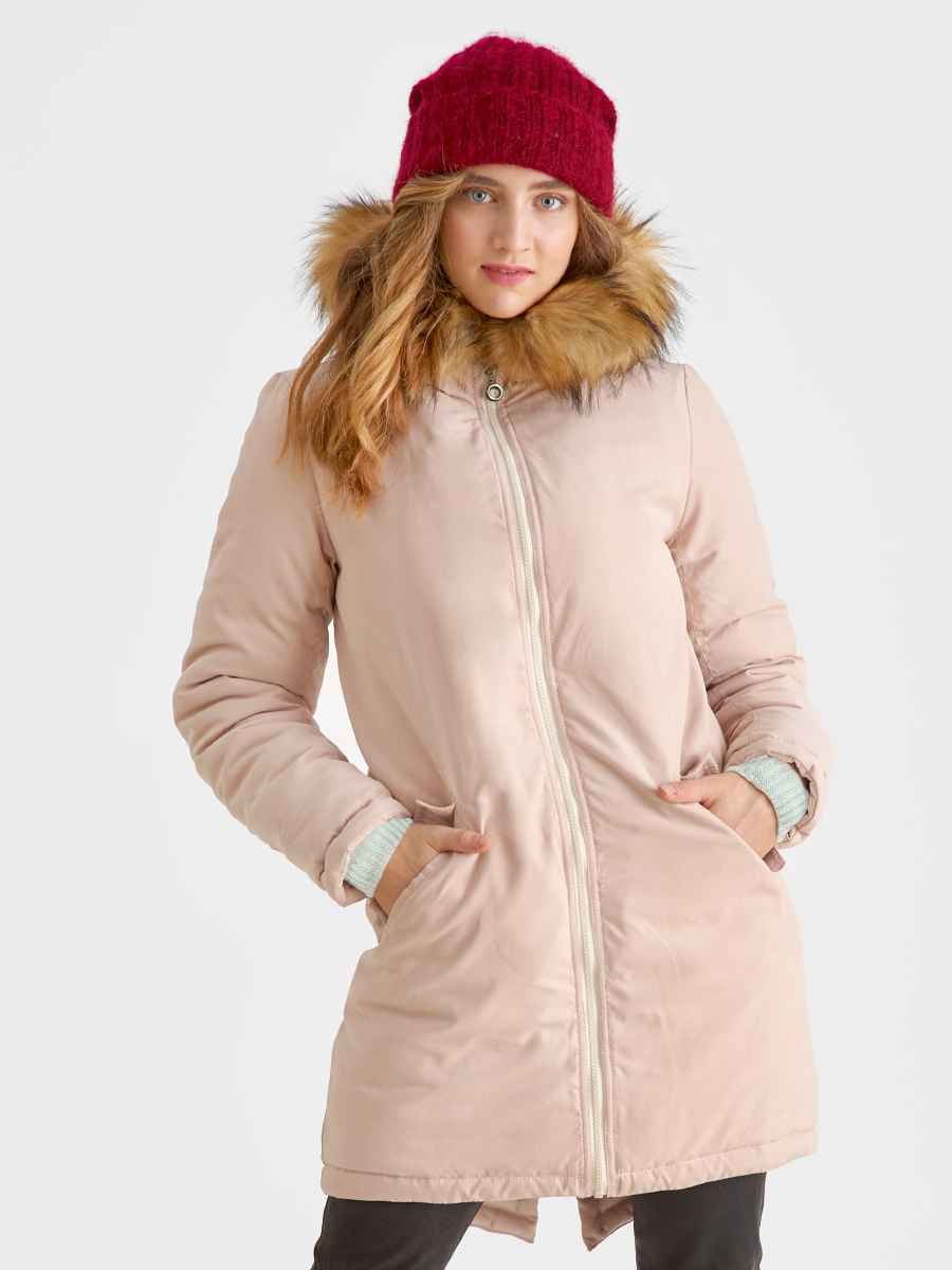 Слингокуртка зимняя - парка для беременных 3 в 1 с мехом, пудровый
