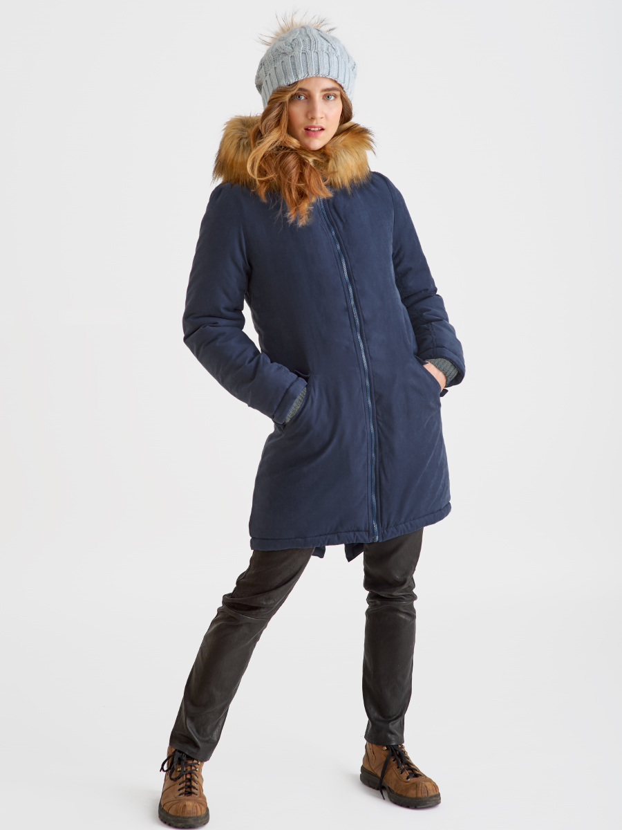 Слингокуртка зимняя - парка для беременных 3 в 1 с мехом, синий