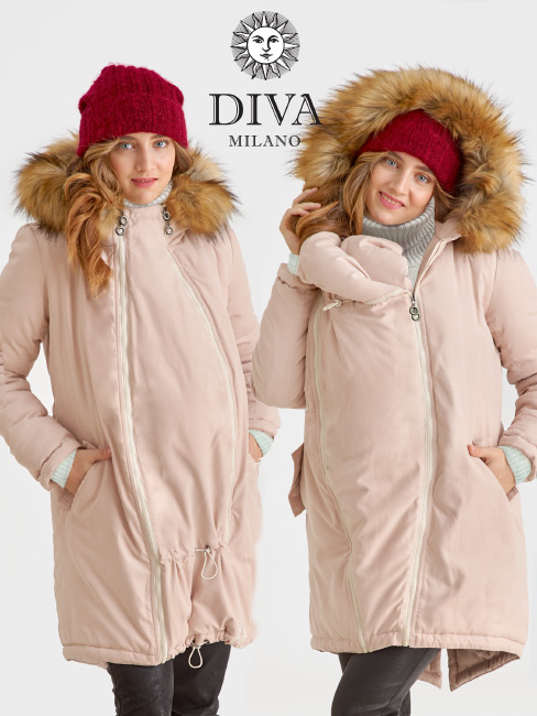 Слингокуртка зимняя - парка для беременных 3 в 1 с мехом, пудровый