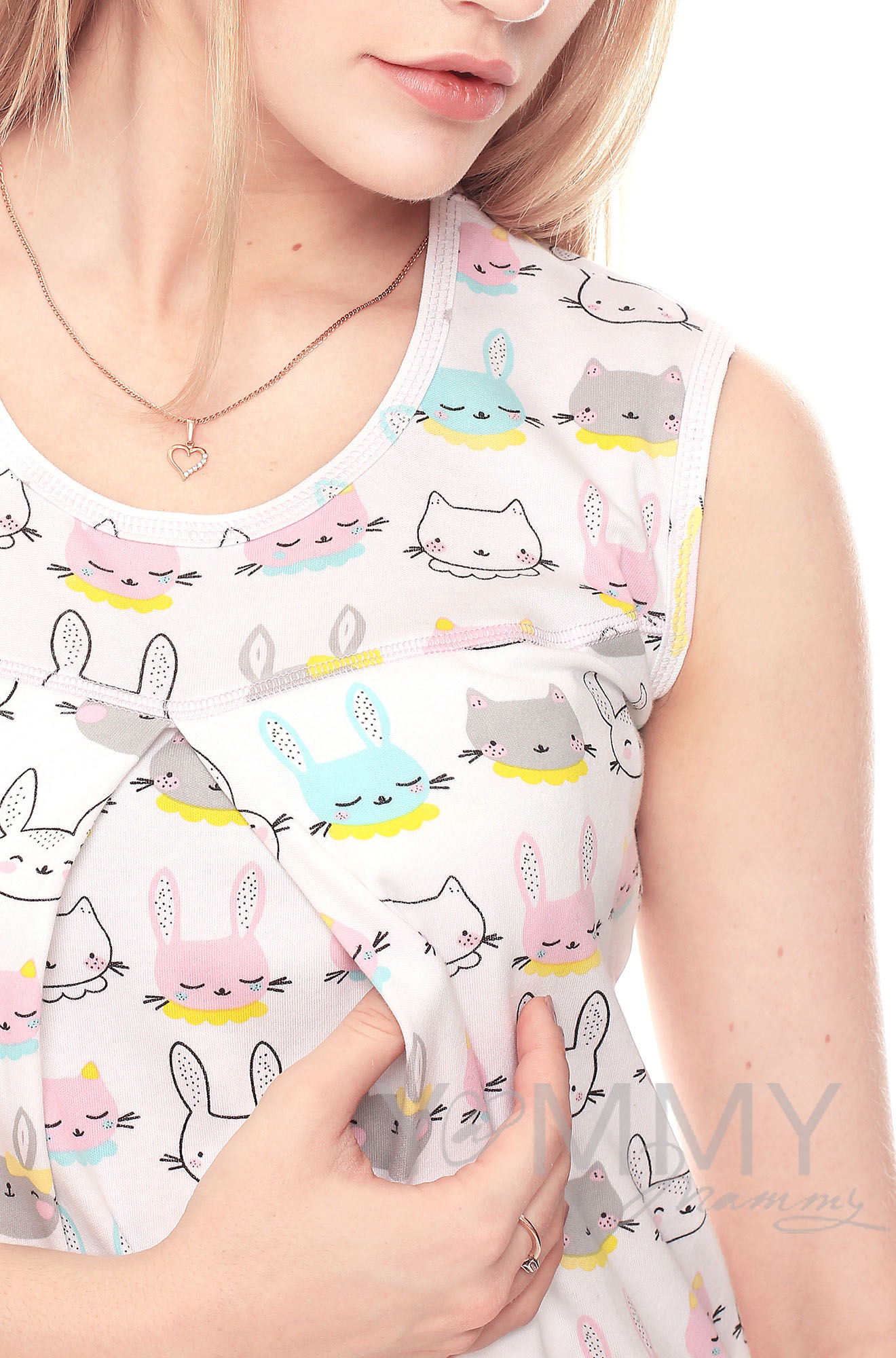 Комплект халат с сорочкой розовый с принтом котики/зайчики