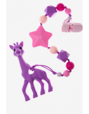 Силиконовый прорезыватель с держателем Сафари, фиолетовый