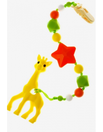 Силиконовый прорезыватель с держателем Сафари, желтый