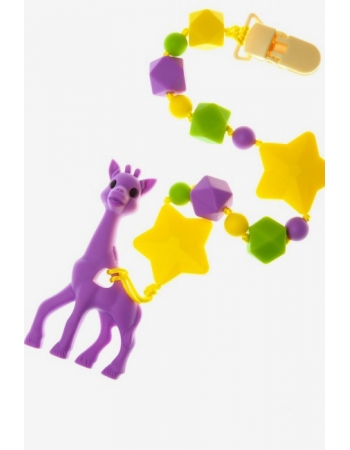 Силиконовый прорезыватель с держателем Звездное Сафари, фиолетовый