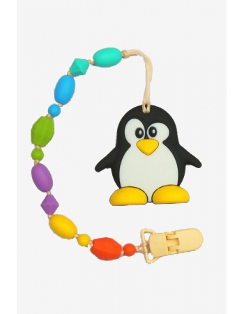 Силиконовый прорезыватель с держателем Пингвин