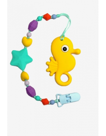 Силиконовый прорезыватель с держателем Океан, желтый