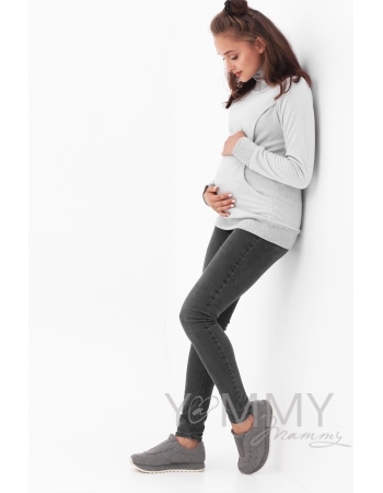 Джемпер для кормящих и беременных флисовый с высоким горлом, светло-серый