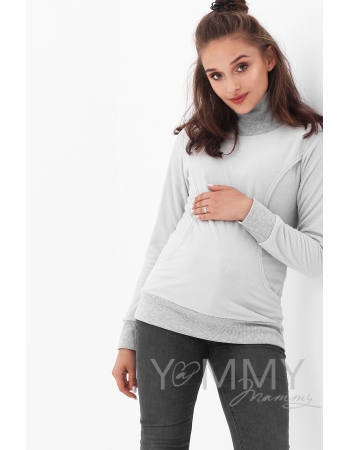 Джемпер для кормящих и беременных флисовый с высоким горлом, светло-серый