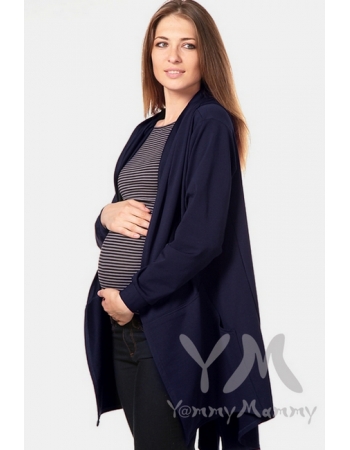 Кардиган с капюшоном для кормящих и беременных, темно-синий