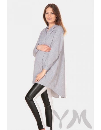 Кардиган с капюшоном для кормящих и беременных, серый меланж