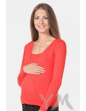 Блуза на резинке для беременных и кормящих, красный мак