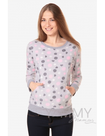 Джемпер для кормящих и беременных флисовый, цвет серый с розовыми и серыми кругами