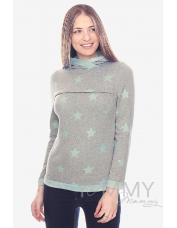 Толстовка с капюшоном на меху для кормящих и беременных, серый меланж