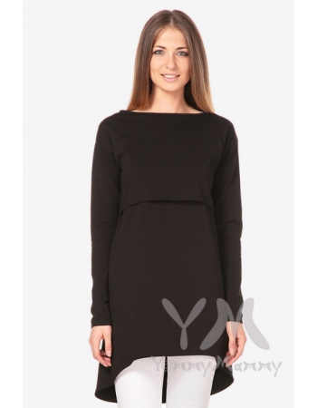 Платье-туника для беременных и кормящих с длинным рукавом, чёрное