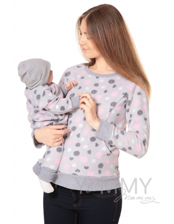 Джемпер для кормящих и беременных флисовый, цвет серый с розовыми и серыми кругами