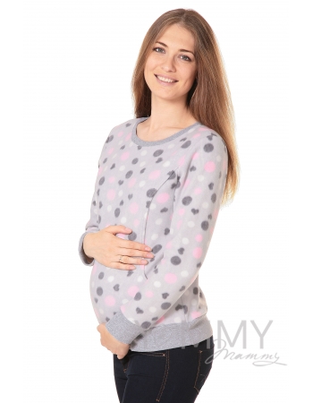 Джемпер для кормящих и беременных флисовый, цвет серый с розовыми и серыми кругами