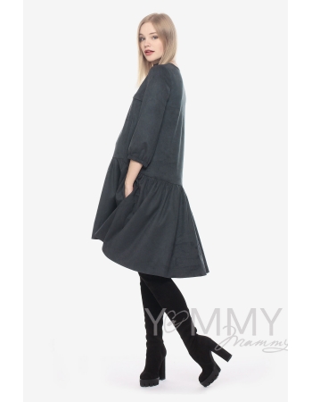 Замшевое платье для беременных и кормящих с воланом, графит