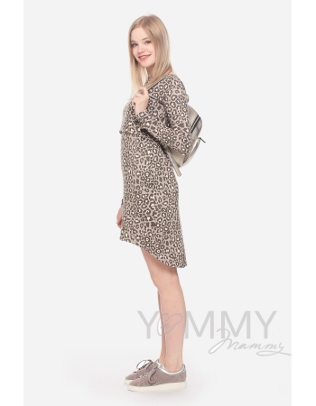 Платье-туника для кормящих и беременных с длинным рукавом, леопардовый принт