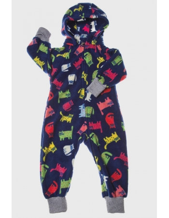 Флисовая поддева (комбинезон) Comfort, коты на синем