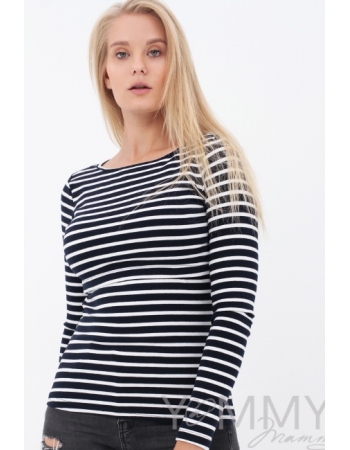 Лонгслив для кормящих и кормящих, темно-синий в белую полоску