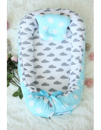 Кокон-гнездышко для новорожденных Babynest Silver Aqua