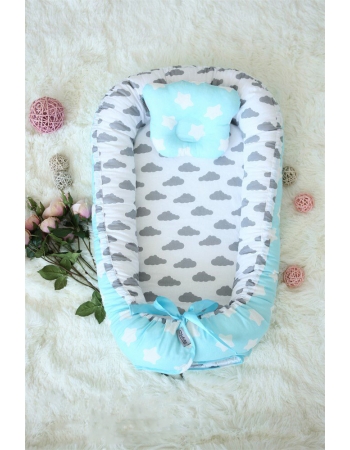 Кокон-гнездышко для новорожденных Babynest Silver Aqua