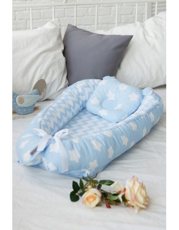 Гнездышко для новорожденных Babynest Stars and waves blue sky