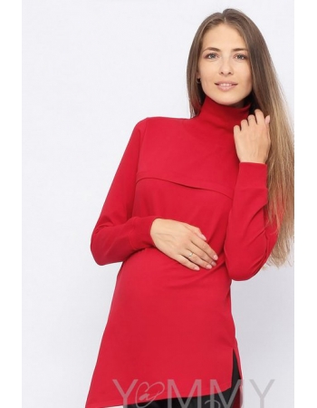 Джемпер для беременных и кормящих с асимметричным низом, красный