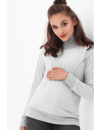Джемпер для кормящих и беременных флисовый с высоким горлом, светло-серый