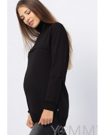 Джемпер для кормящих и беременных с высоким горлом, черный