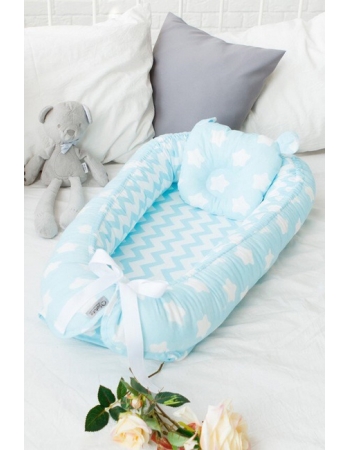 Кокон-гнездышко для новорожденных Babynest Stars and Waves Aqua