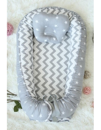Кокон-гнездышко для новорожденных Babynest Stars and Waves Silver
