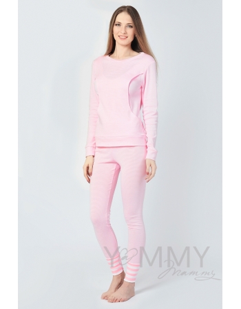 Домашний костюм для кормящих и беременных белая/розовая полоска