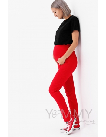 Брюки спортивные с широким поясом красные для беременных