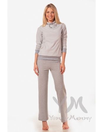 Брюки спортивные с широким поясом для беременных, светло-серый меланж