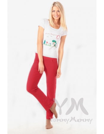 Брюки для беременных и после родов спортивные с широким поясом, красные