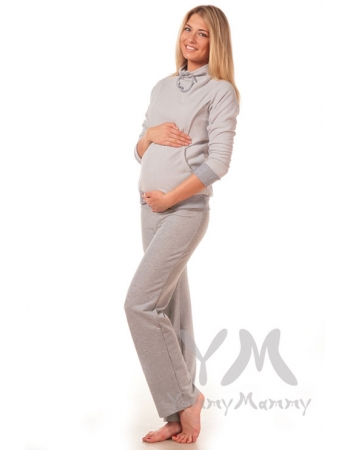 Брюки спортивные с широким поясом для беременных, светло-серый меланж