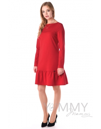 Платье для беременных и беременных с воланом, красное