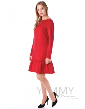 Платье для беременных и беременных с воланом, красное