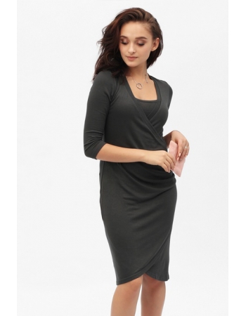 Платье для кормящих и беременных со складками, графит